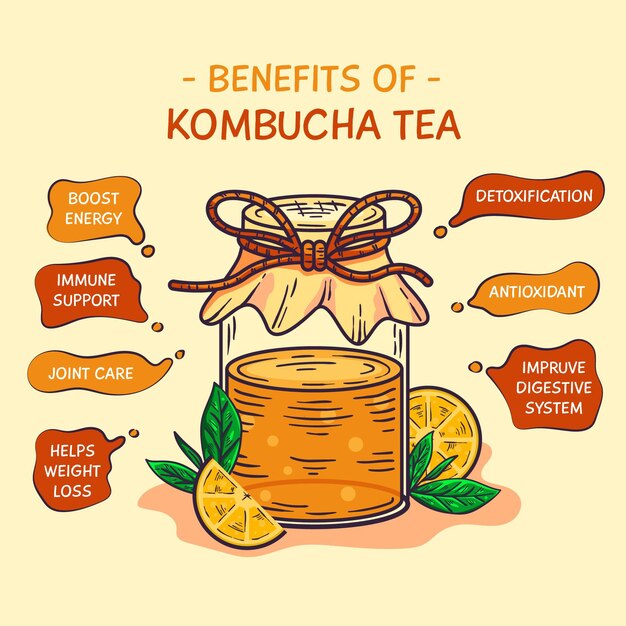 Beneficios del té de kombucha ilustrados