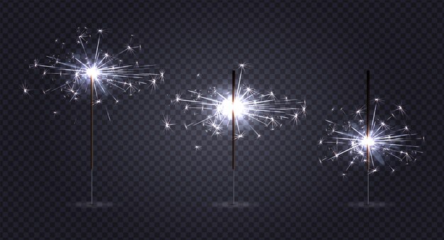 Bengala ilumina pirotecnia realista conjunto transparente con tres palos en diferentes etapas de quemado