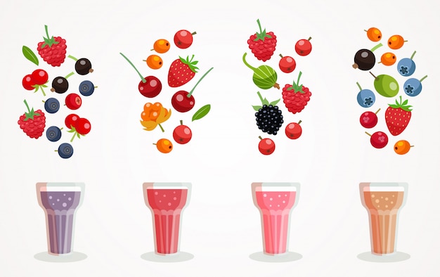 Vector gratuito berry smoothies set