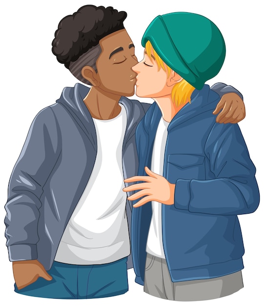 Vector gratuito besos de dibujos animados de pareja gay