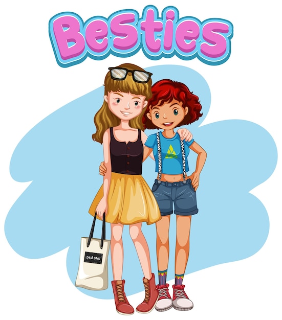 Besties con personajes de dibujos animados de chicas adolescentes