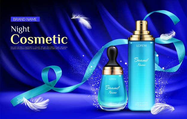 Biberones de belleza estética nocturna con gota y bomba.