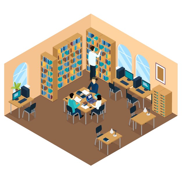 Biblioteca de Educación Composición Isométrica del Estudiante