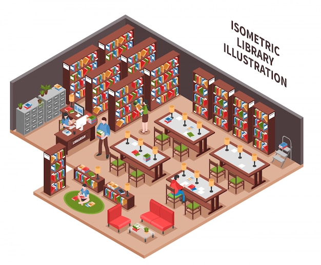 Biblioteca isométrica ilustración