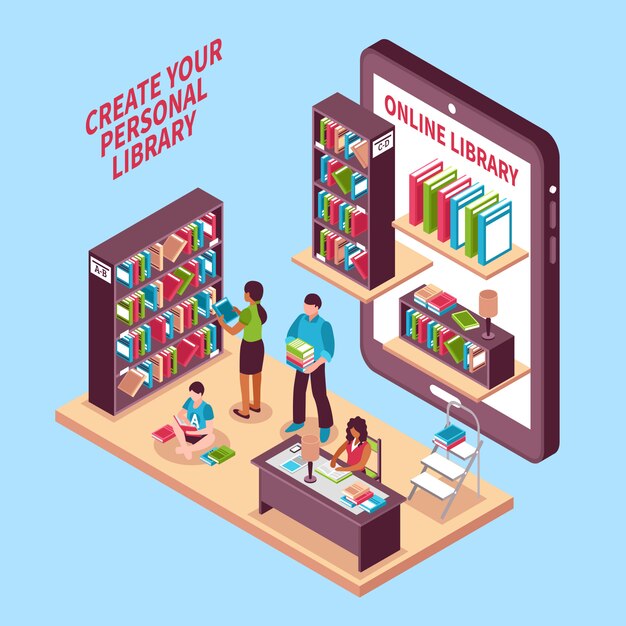 Biblioteca en línea isométrica