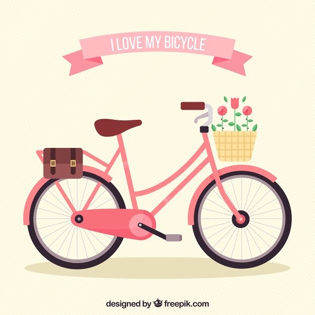 Bicicleta adorable con cesta y flores