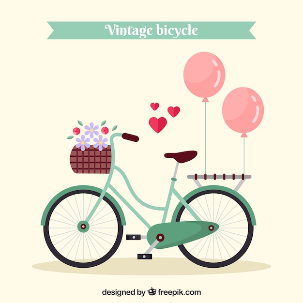 Vector gratuito bicicleta vintage con elementos adorables