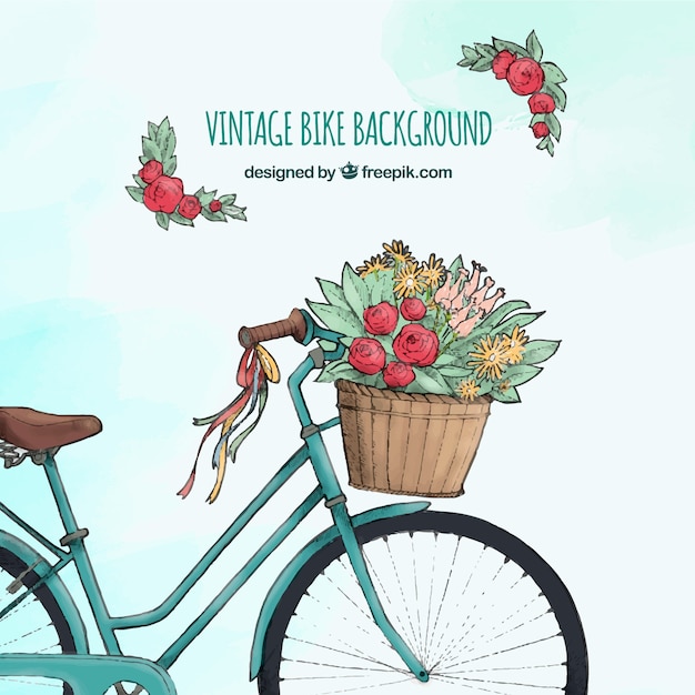 Bicicleta vintage con flores en acuarela