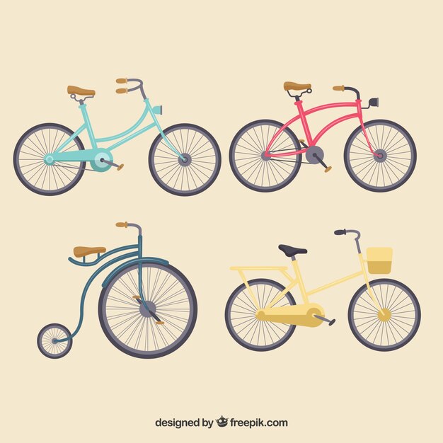 Bicicletas vintage con diseño plano