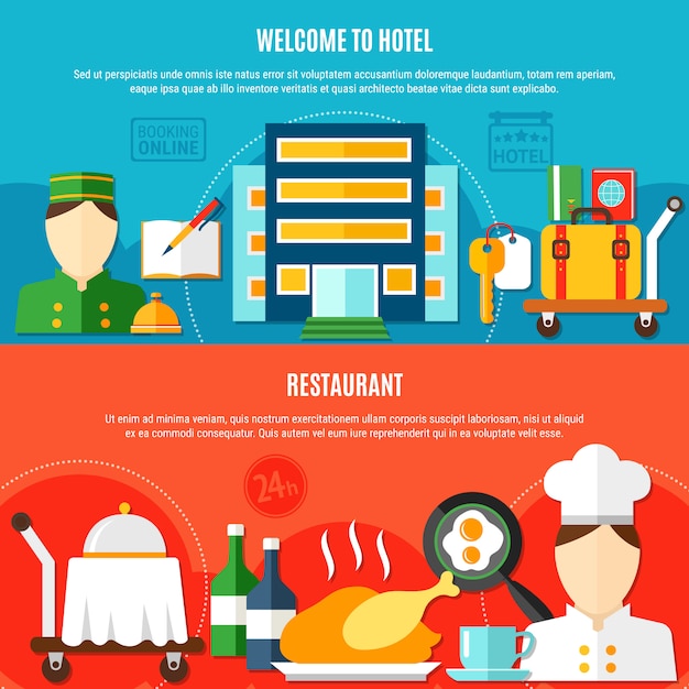 Vector gratuito bienvenido a hotel horizontal banners