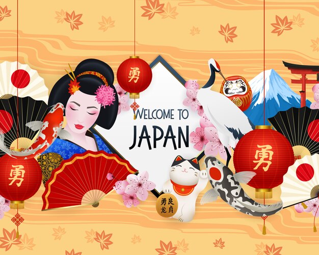 Bienvenido a la ilustración de Japón con diferentes elementos.