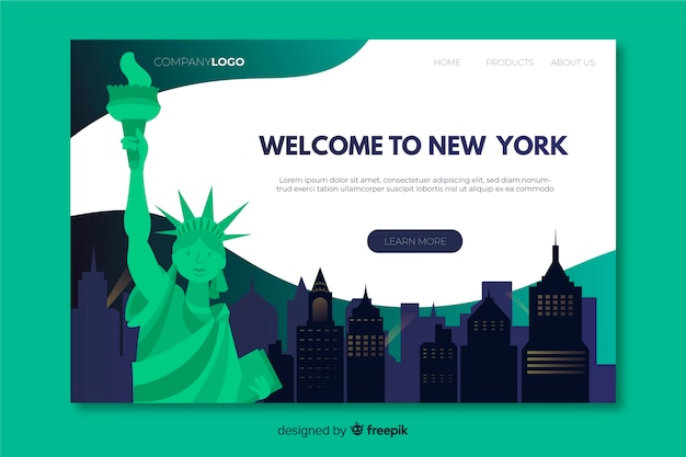 Vector gratuito bienvenido a la página de aterrizaje de nueva york