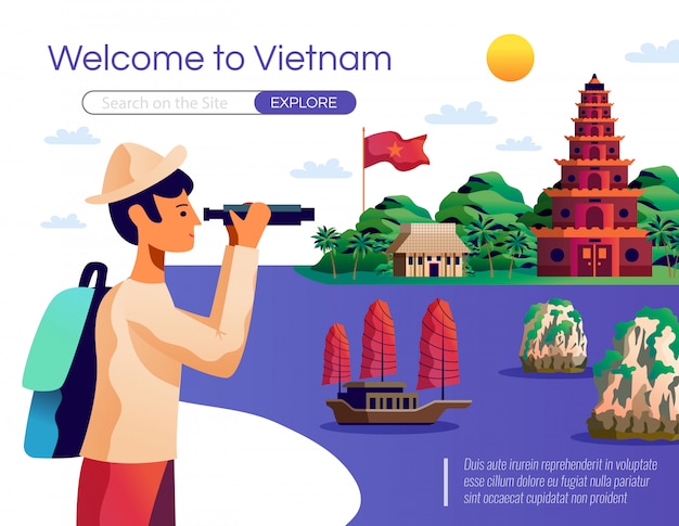 Vector gratuito bienvenido a la página de aterrizaje y plantilla web de vietnam