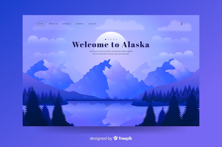 Vector gratuito bienvenido a la página de inicio de alaska