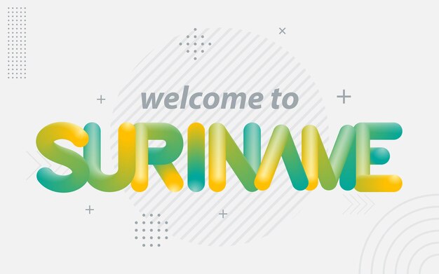 Bienvenido a Surinam Tipografía creativa con efecto de mezcla 3d Ilustración vectorial