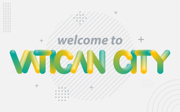 Vector gratuito bienvenido a la tipografía creativa de la ciudad del vaticano con efecto de mezcla 3d ilustración vectorial