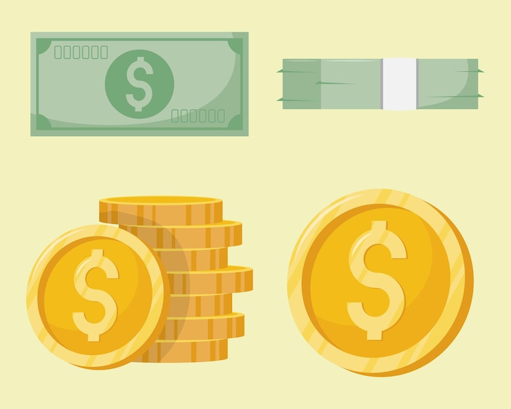 Vector gratuito billetes y monedas dólares