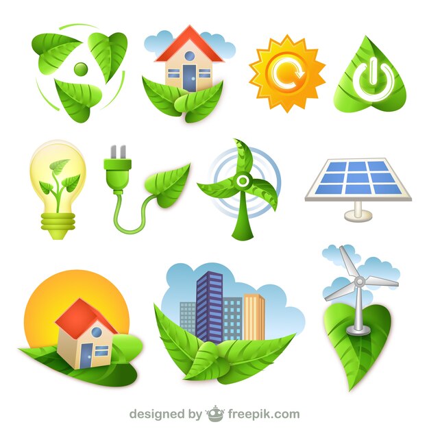 Bio iconos verdes de la naturaleza