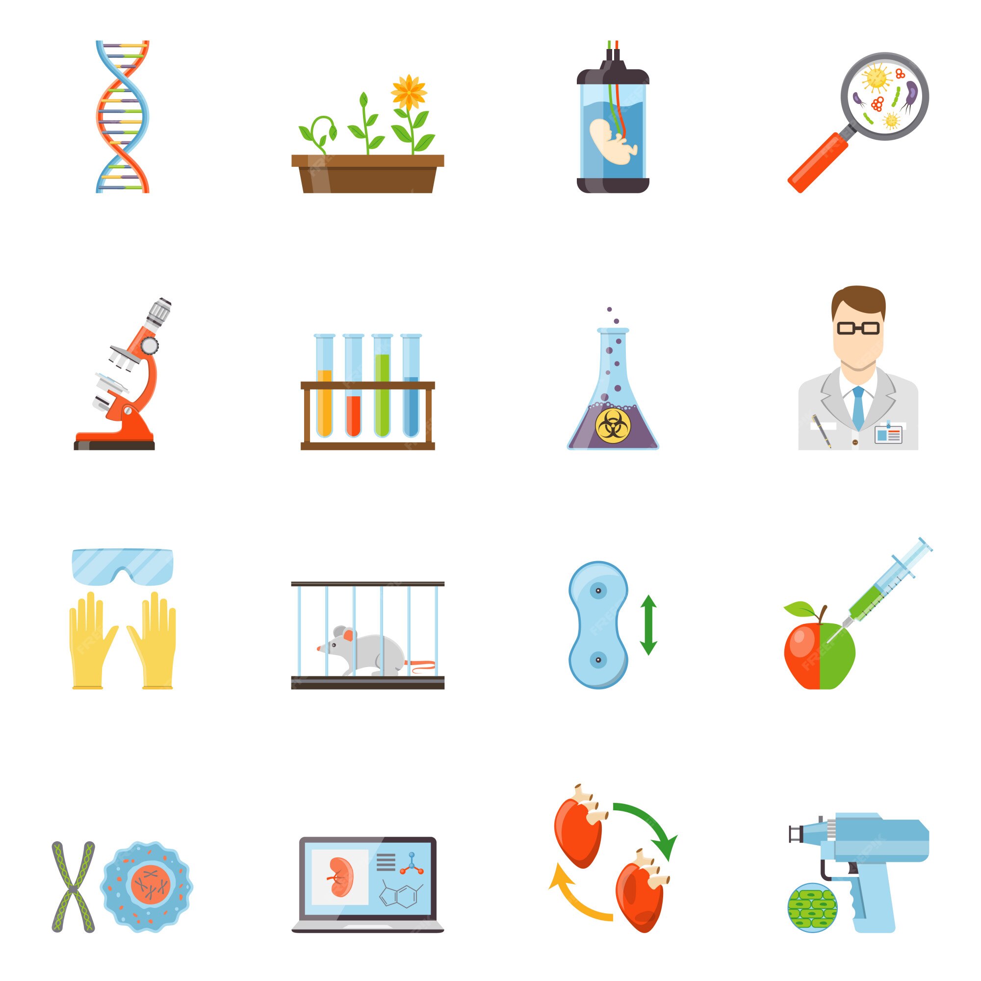Biotecnología y genética iconos de colores | Vector Gratis