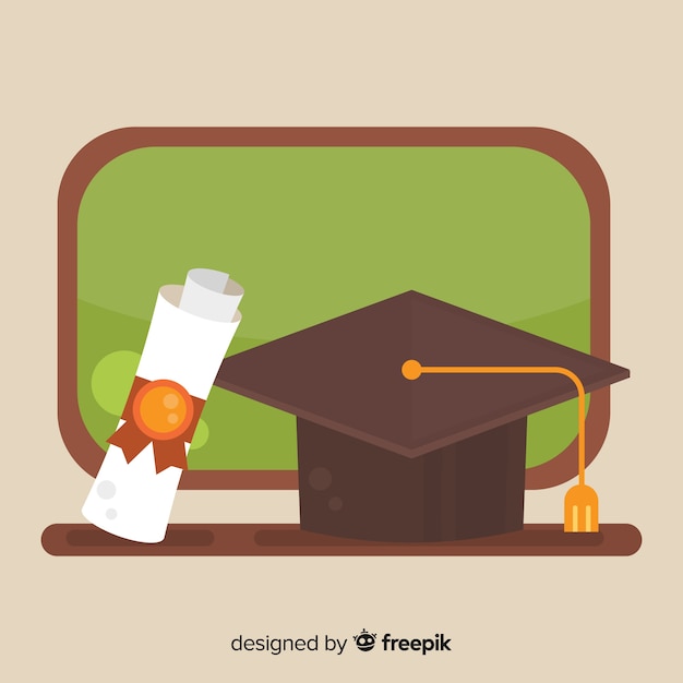 Vector gratuito birrete de graduación y diploma con diseño plano