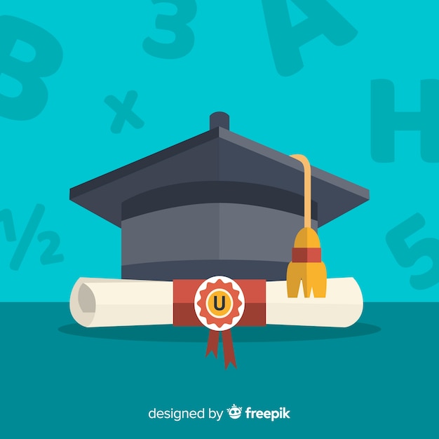 Vector gratuito birrete de graduación y diploma con diseño plano