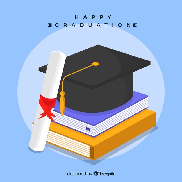 Birrete de graduación y diploma con diseño plano