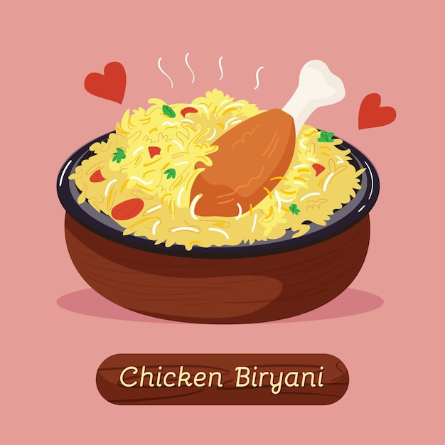 Vector gratuito biryani de pollo delicioso dibujado