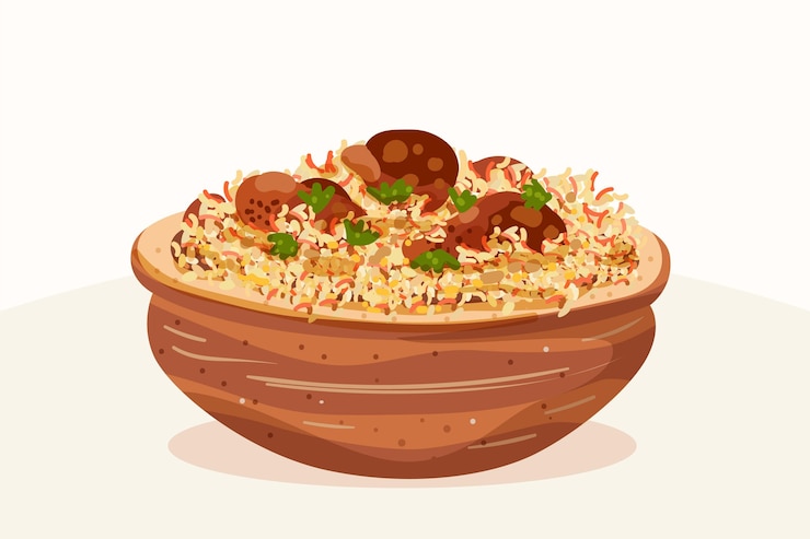 Vector gratuito biryani de pollo dibujado a mano