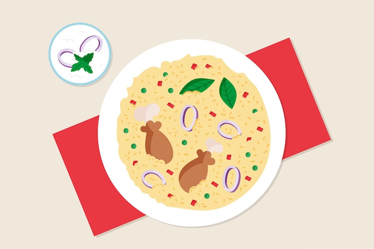Vector gratuito biryani de pollo dibujado a mano