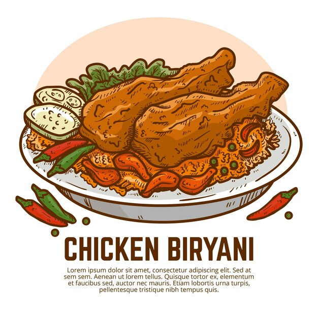 Biryani de pollo dibujado a mano