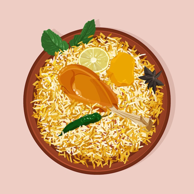 Biryani de pollo dibujado a mano