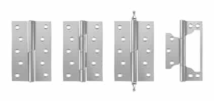 Vector gratuito bisagras de puerta de metal, hardware de construcción plateado aislado en blanco