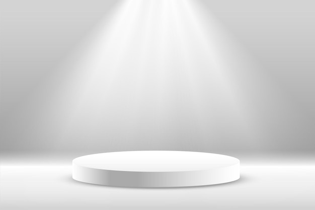 blanco escenario de pedestal 3D fondo blanco con efecto de luz de enfoque