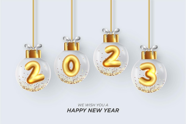 Blanco Feliz Año Nuevo 2023 con Elegantes Bolas de Navidad