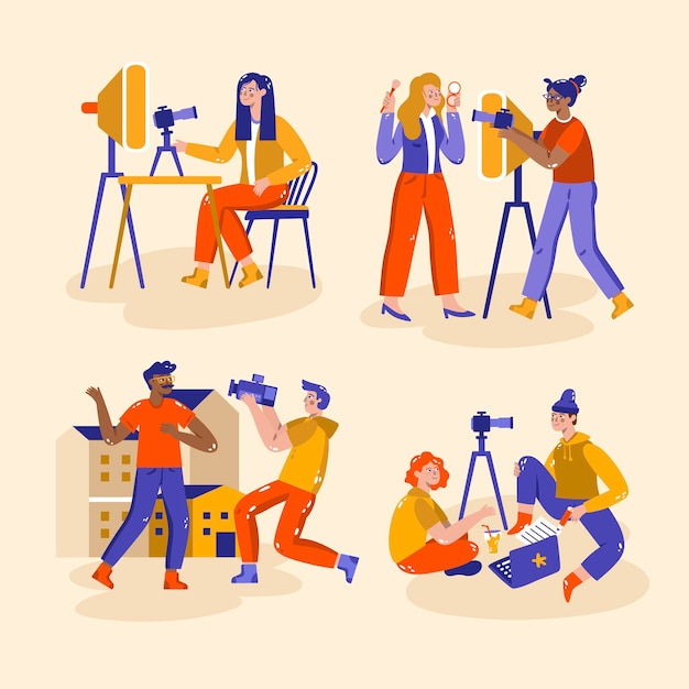 Bloggers de diseño plano dibujados a mano