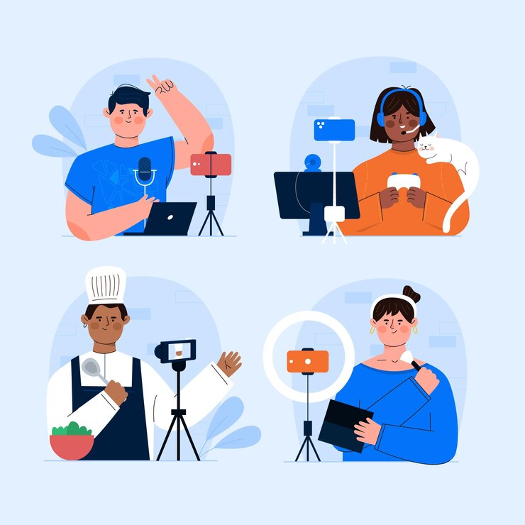 Vector gratuito bloggers de diseño plano dibujados a mano