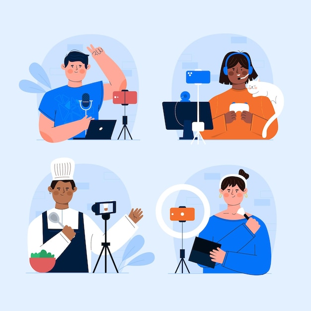 Bloggers de diseño plano dibujados a mano