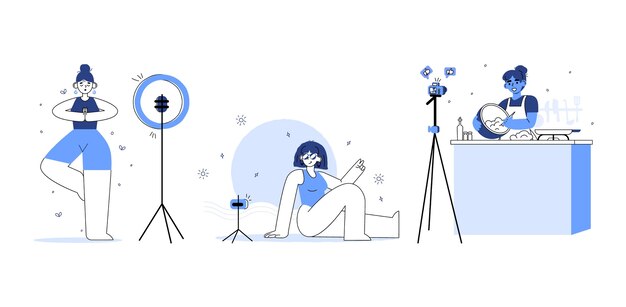 Bloggers ilustrados dibujados a mano filmando