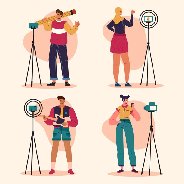 Bloggers planos dibujados a mano