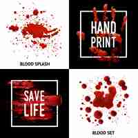 Vector gratuito blood splatters 4 icons square concept