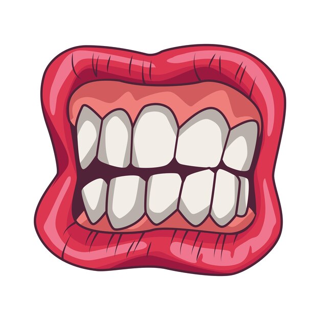 Boca pop art y dientes icono aislado