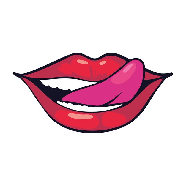 Boca pop art y icono de lengua aislado