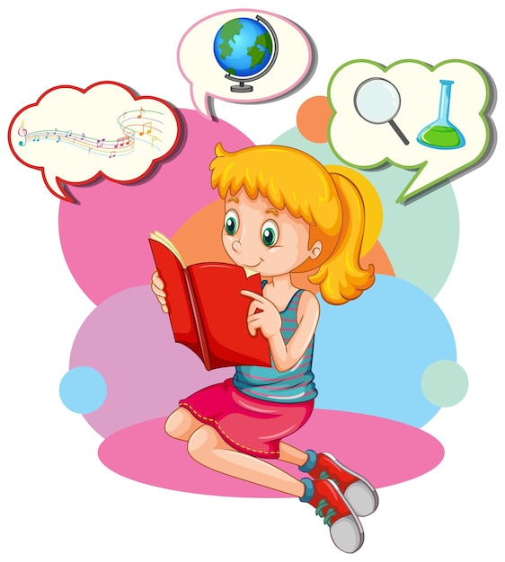 Bocadillo de diálogo con libro de lectura de niña