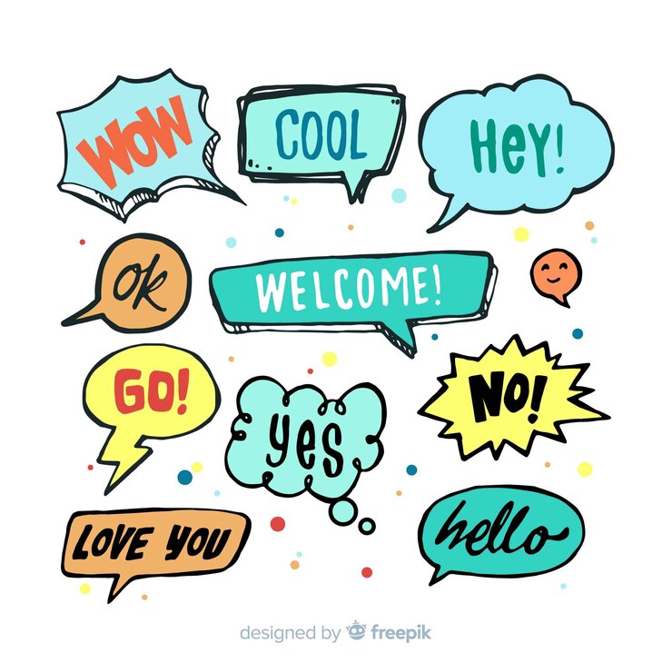 Vector gratuito bocadillos dibujados a mano con diferentes expresiones