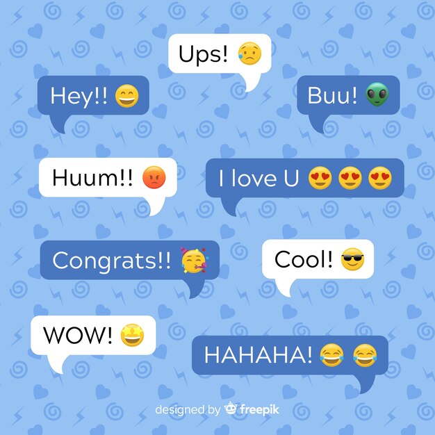 Bocadillos multicolores de diseño plano con emojis a lo largo de las expresiones