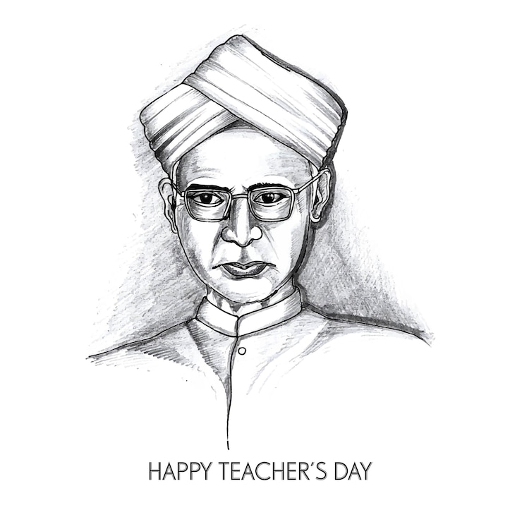 Vector gratuito boceto de arte dibujado a mano doctor sarvepalli radhakrishnan con fondo del día del maestro