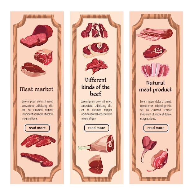 Vector gratuito boceto banners verticales de carne colorida