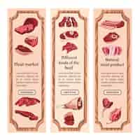 Vector gratuito boceto banners verticales de carne colorida