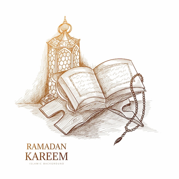 Boceto dibujado a mano tarjeta de felicitación de ramadan kareem