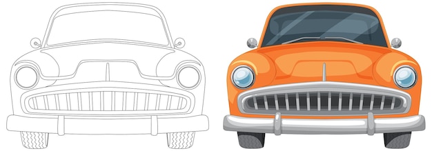 Vector gratuito el boceto de la ilustración clásica del coche para colorear